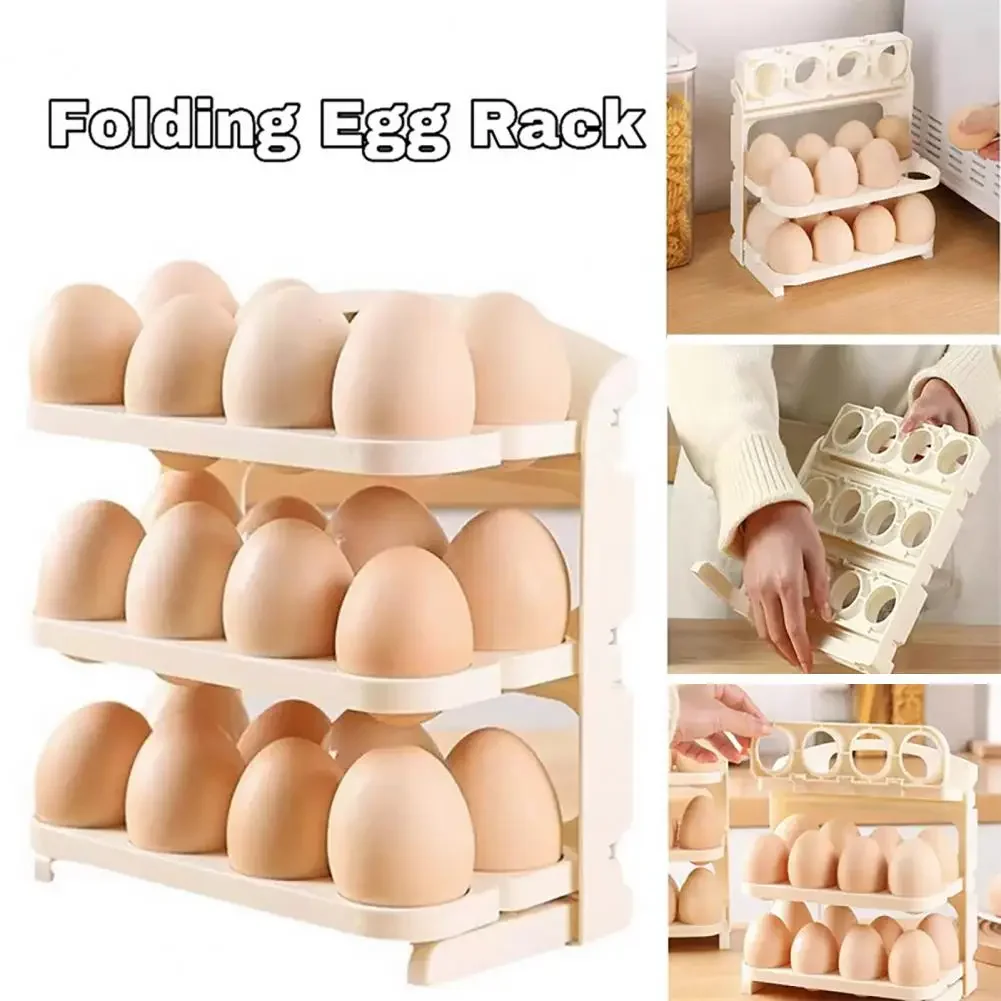 3 layers Foldable 30 Cavities Egg Storage Box Refrigerator Organizer Egg Fresh-keeping Case Holder Tray Dispenser Kitchen Storag