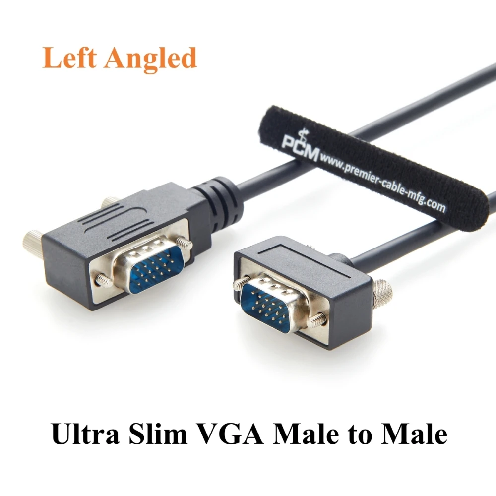 

Left Angled Low Profile VGA SVGA Cable 90 Degree HD15 Male to Male Monitor Cable 1920x1080P Full HD for Industrial PC, Projector
