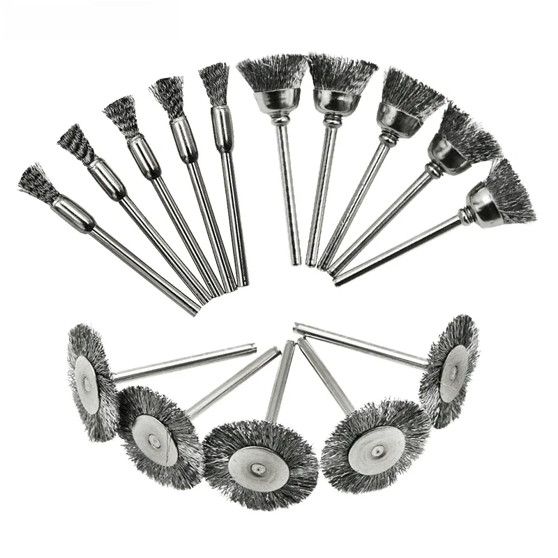 Roda de arame Cup Brush Set, Broca Polimento Dremel Ferramentas, 3mm Shank para Power Die Grinder,