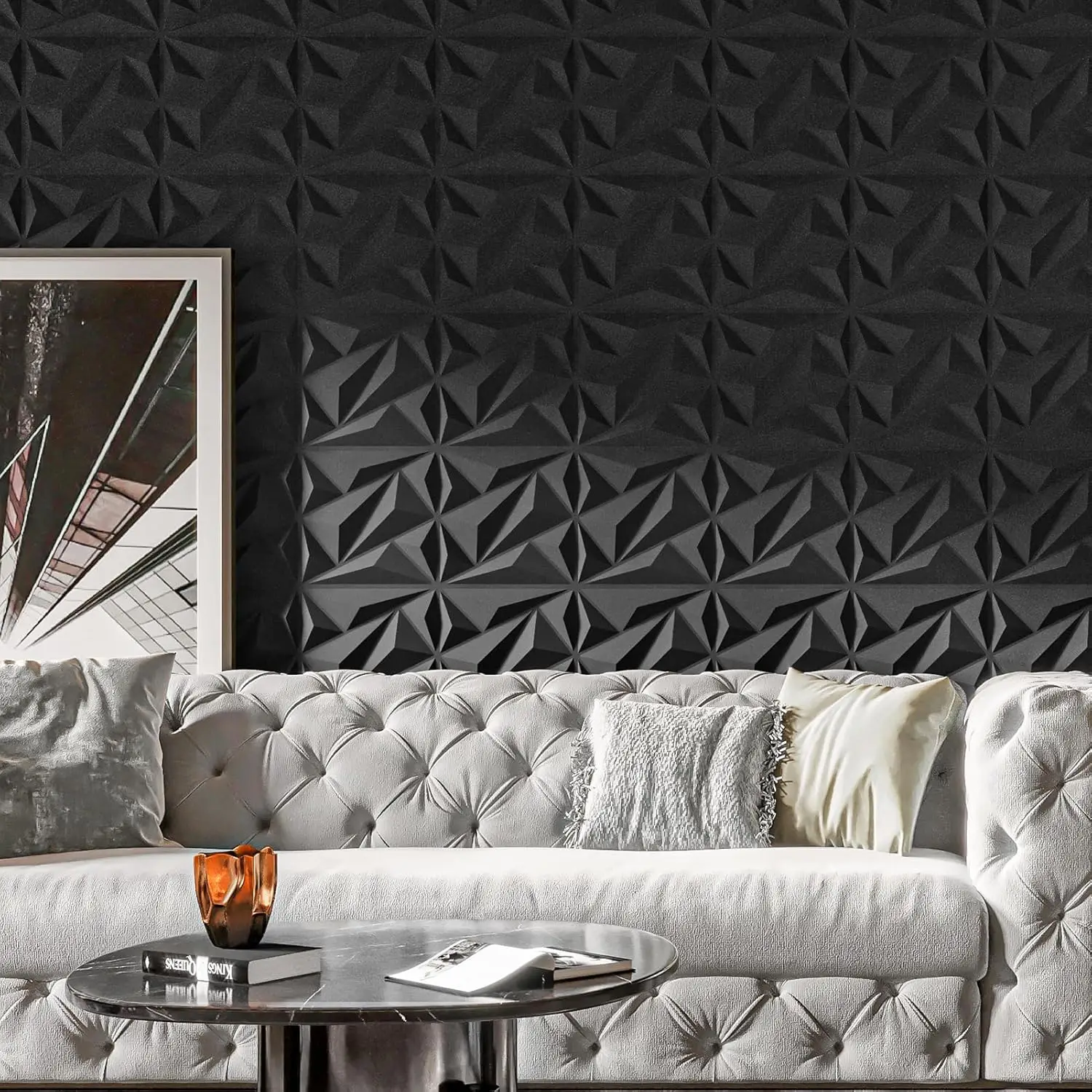 Panneau mural 3D diamant pour décoration murale intérieure, panneaux muraux texturés de fleurs en PVC pour salon, corrigé par chambre à coucher, hôtel, bureau, 33 paquets