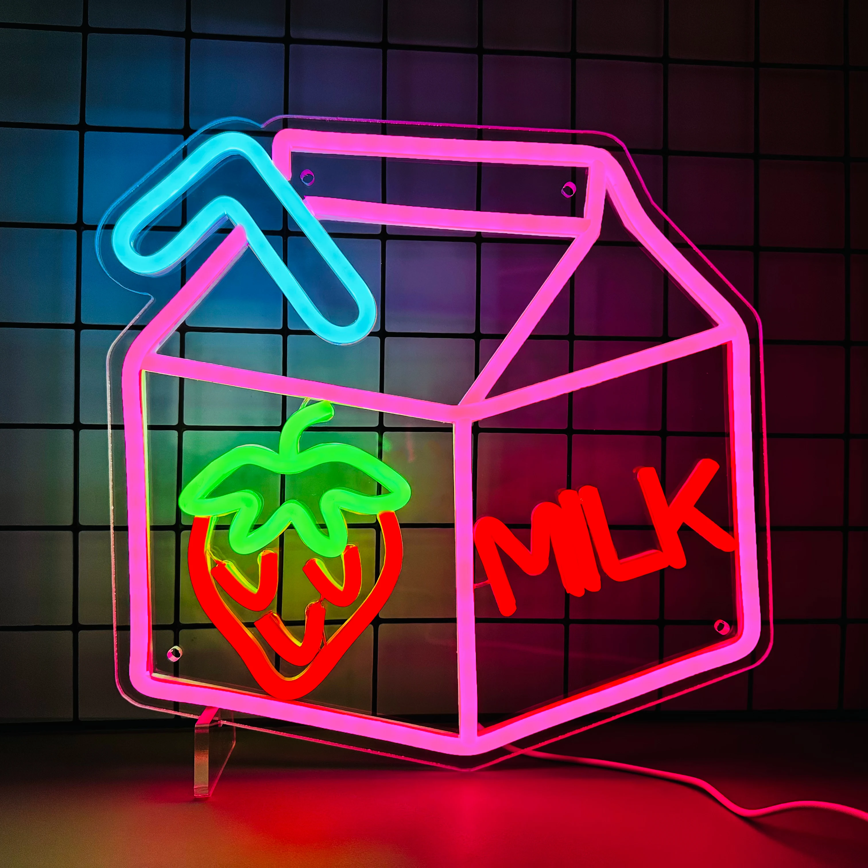 

Strawberry Milk Neon Sign Led Lights Bedroom Letters USB Powered Game Room Bar Party Indoor Home Arcade Shop Wall Decor