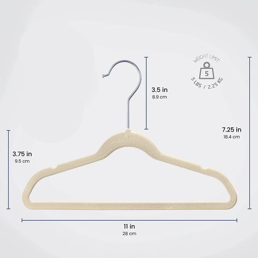 Non-Slip Clothes Hanger for Baby and Kids 10-Pack Velvet Hangers with 10 Finger Clips,Beige