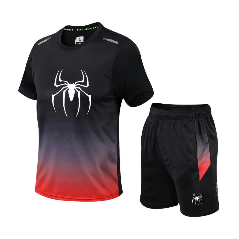 Conjunto de camiseta y pantalones cortos de secado rápido para hombre, ropa deportiva de manga corta para correr, conjunto de entrenamiento deportivo para gimnasio, novedad de verano 2024