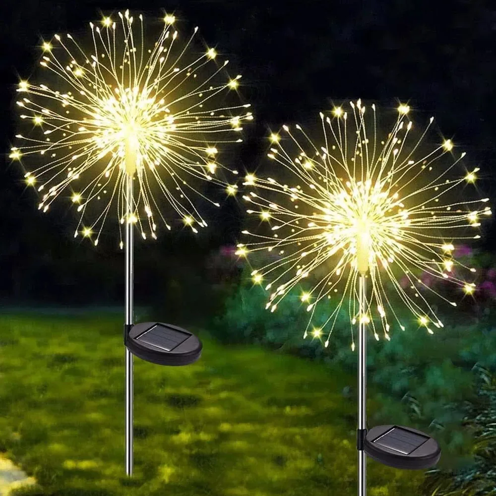 2PCS 120LED Solar Powered Firework Lamp Starburst Stake Garden Outdoor Lights