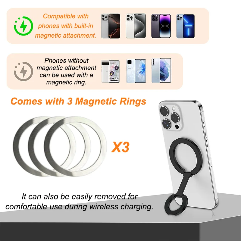 両面マグネット式スマホリングホルダー キックスタンド マグネットグリップ iPhone 16 15 14 Huawei Xiaomi対応 スタンドホルダー