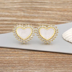 AIBEF Vintage Heart Shape Copper CZ Earrings Women Luxury Gold Color Exquisite Romantic Fashion Korean Jewelry Temperament Girl