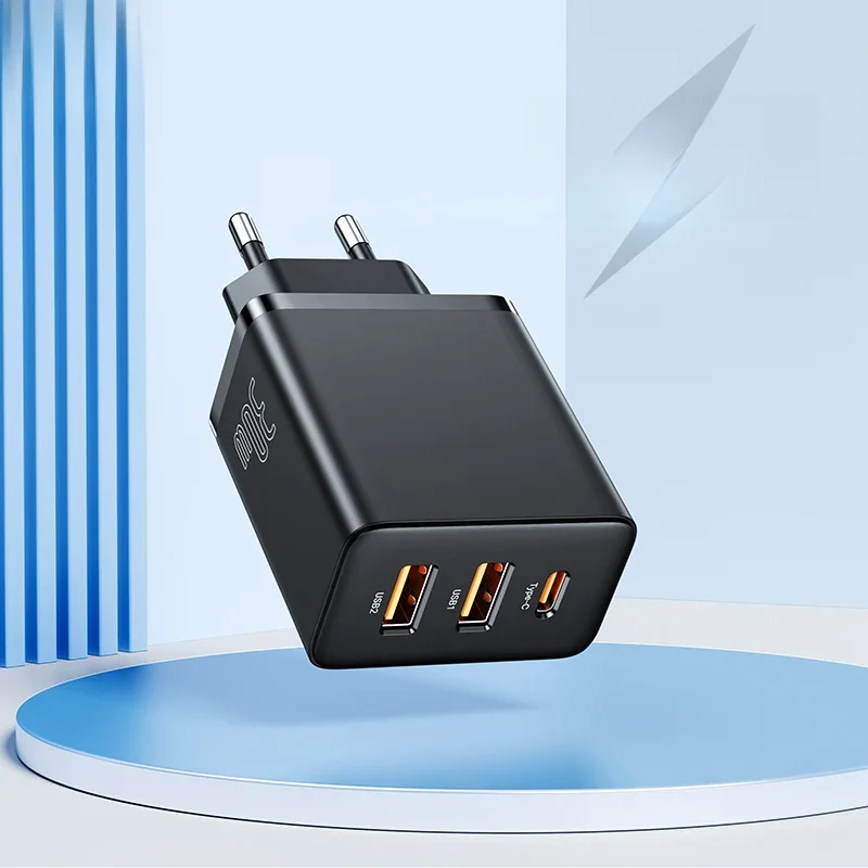 Baseus Ładowarka USB 30 W QC3.0 PD3.0 Typ C PD Szybkie ładowanie 3 porty Szybka ładowarka do telefonu iPhone 15 14 13Pro Max Xiaomi Samsung — zdjęcie 2