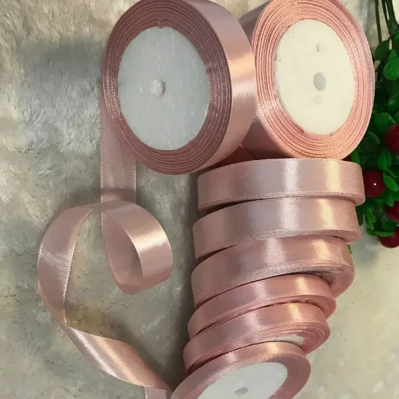 Ruban en satin rose pour décoration de mariage, 25 mètres/rouleau, 6mm 10mm 15mm 20mm 25mm 40mm 50mm