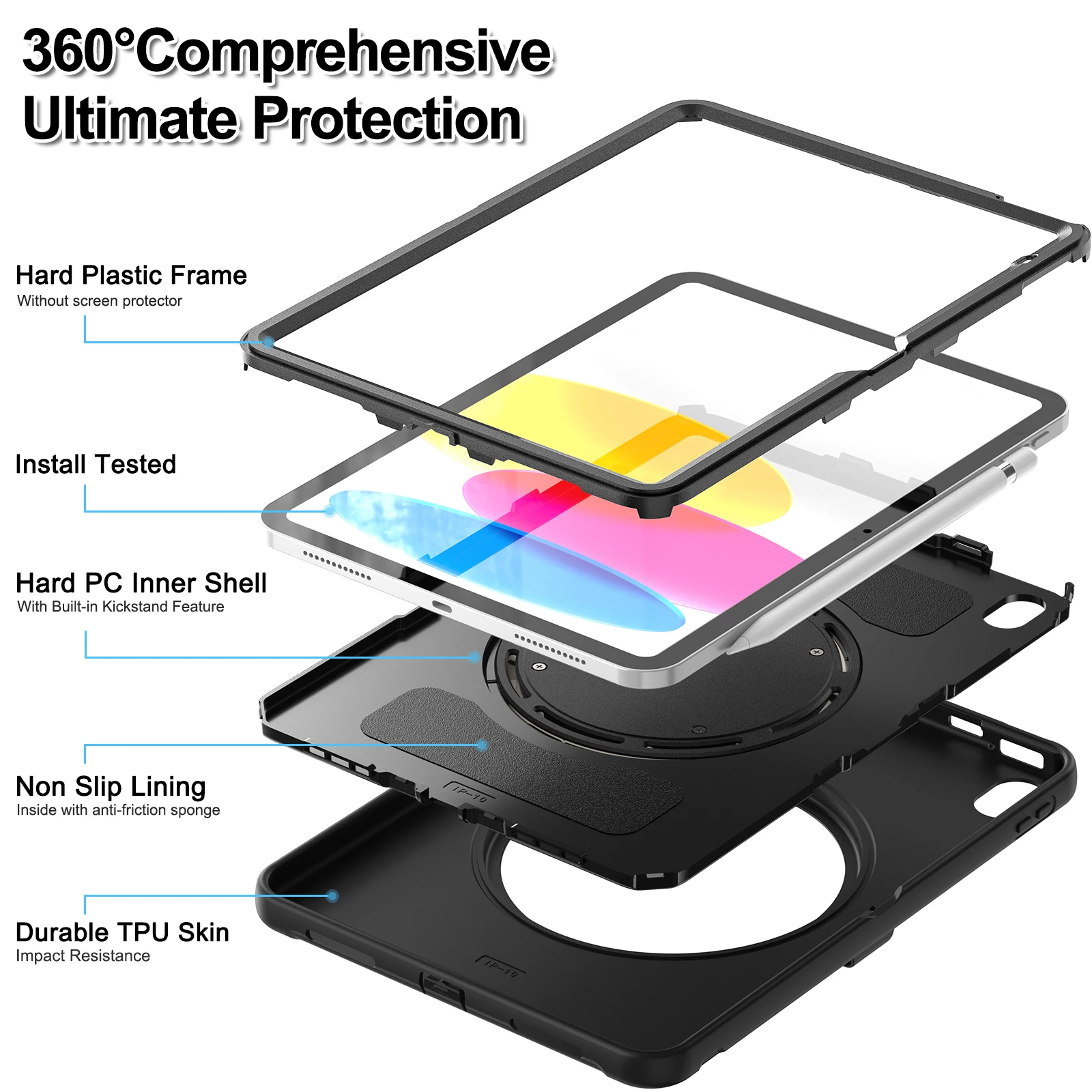 For iPad 10th Case Mini 6 5 4 For Air4 10.9 Air2 9.7 10.2 Pro 10.5 Pro12.9 Generation Shockproof Tablet Cover Handle Stand