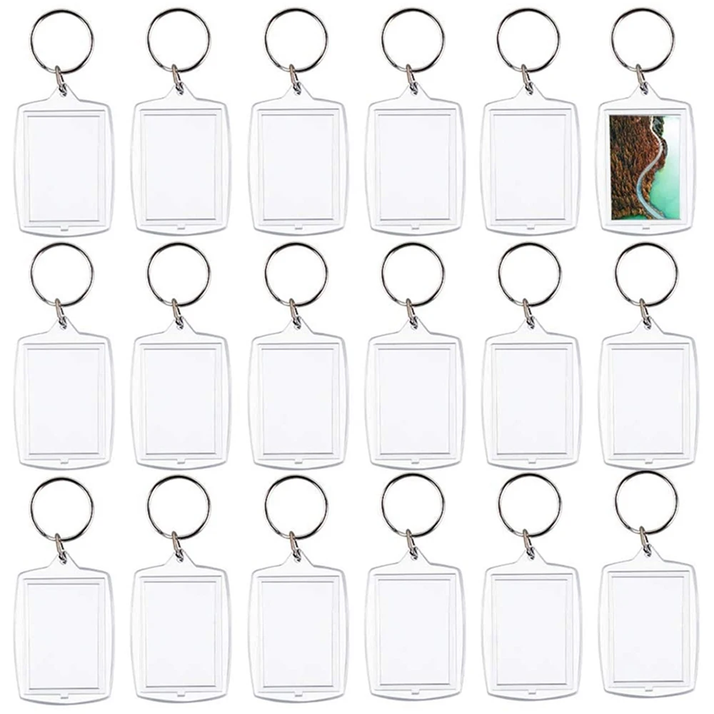 30/20/10 Pcs Acrylic Photo Frame Keychain Photo Insert Key Rings Blank Rectangle Photos NamePlate DIY Supplies