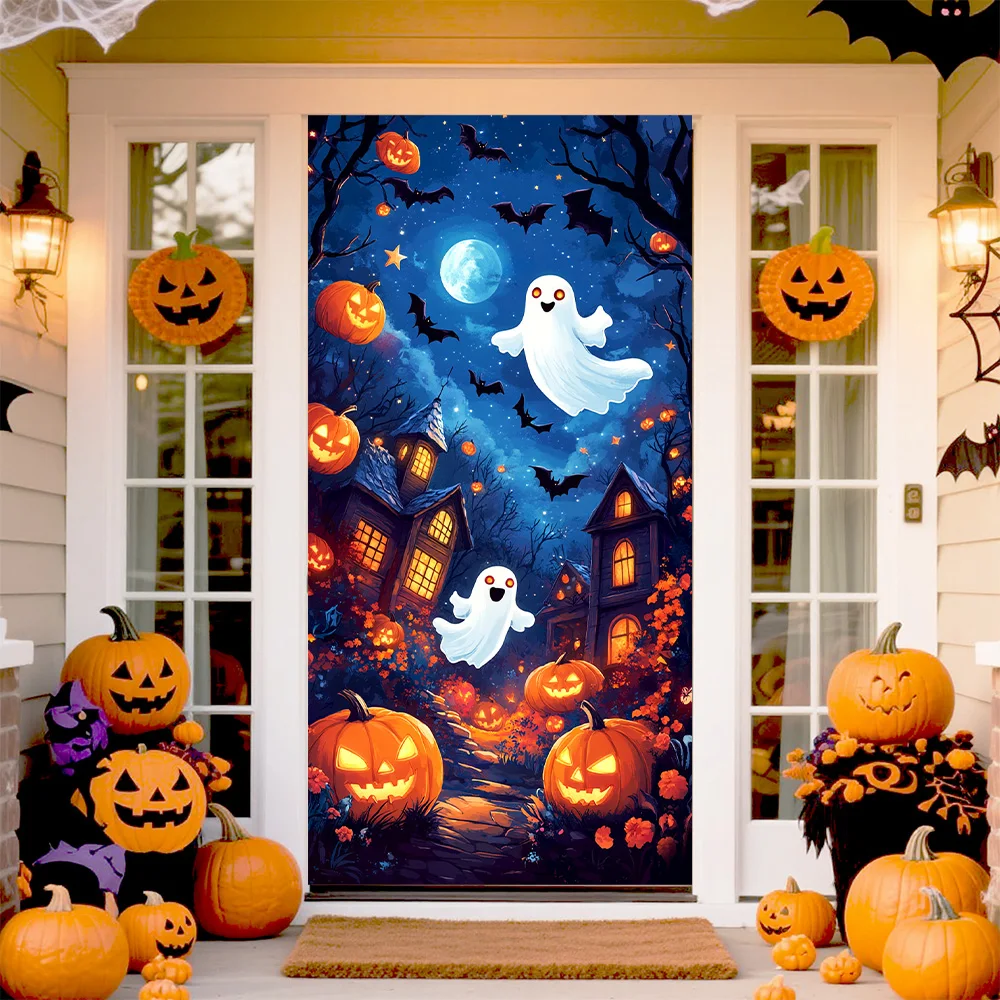 

Halloween theme background DOOR COVER banner party festival cute ghost mummy children room door decoration backdrop