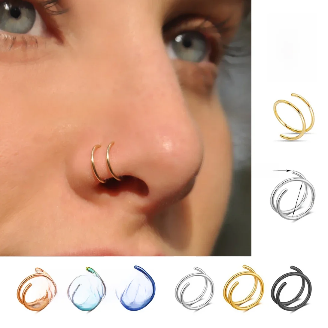 Anneau de nez Double couche en acier inoxydable pour femmes, cerceaux torsadés de 20G, Cartilage Tragus Septum, Piercing, bijoux pour le corps, 1 pièce
