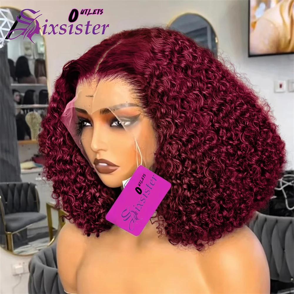 

99J Burgundy Deep Wave Short Bob Wigs 13x4 Lace Front Wigs Human Hair Lace Frontal Short Curly Bob Wigs Human Hair Wig For Women
