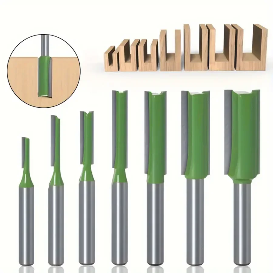 

7pcs 1/4" Shank Tungsten Carbide Double&Single Flute Straight Dado Router Bit Set
