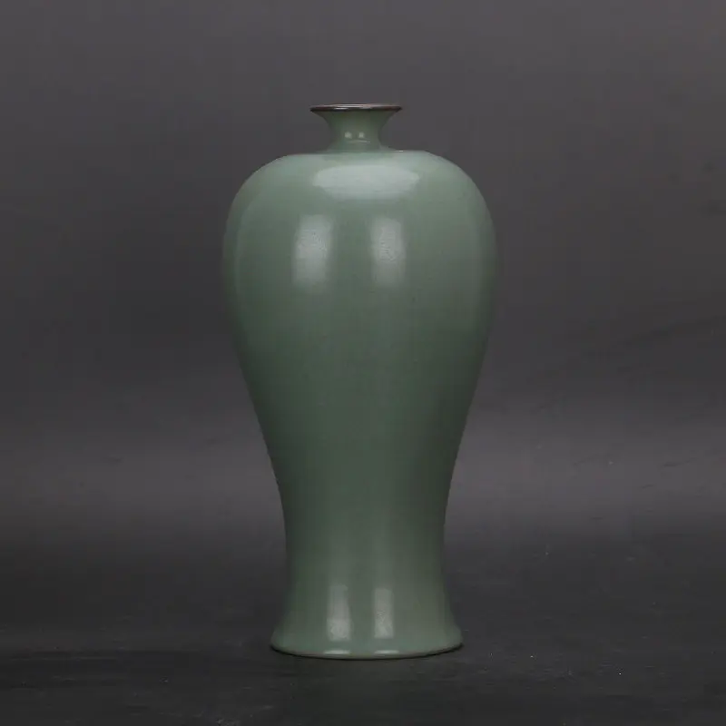Song Dynasty Ru Kiln Celadon Crackle Glaze Meiping Vase Qingliang Temple Style Handmade Antique Reproduction Porcelain Collectib