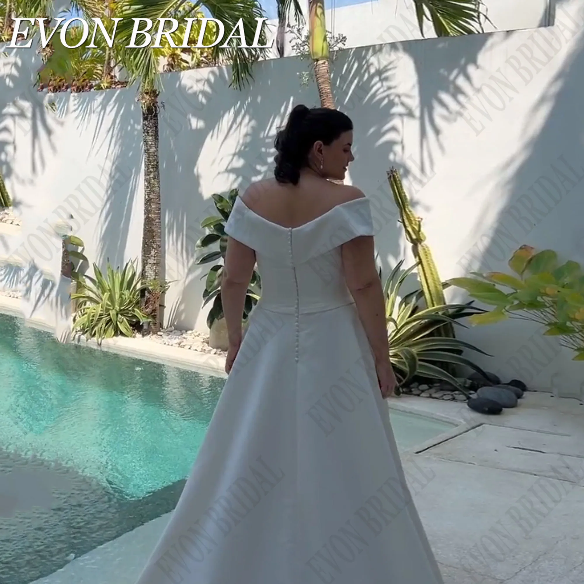 EVON BRIDAL A-Line Plus Size Wedding Gowns With Pocket Off Shoulder V-Neck Button Satin Vestidos De Novia Elegant Bride Dress