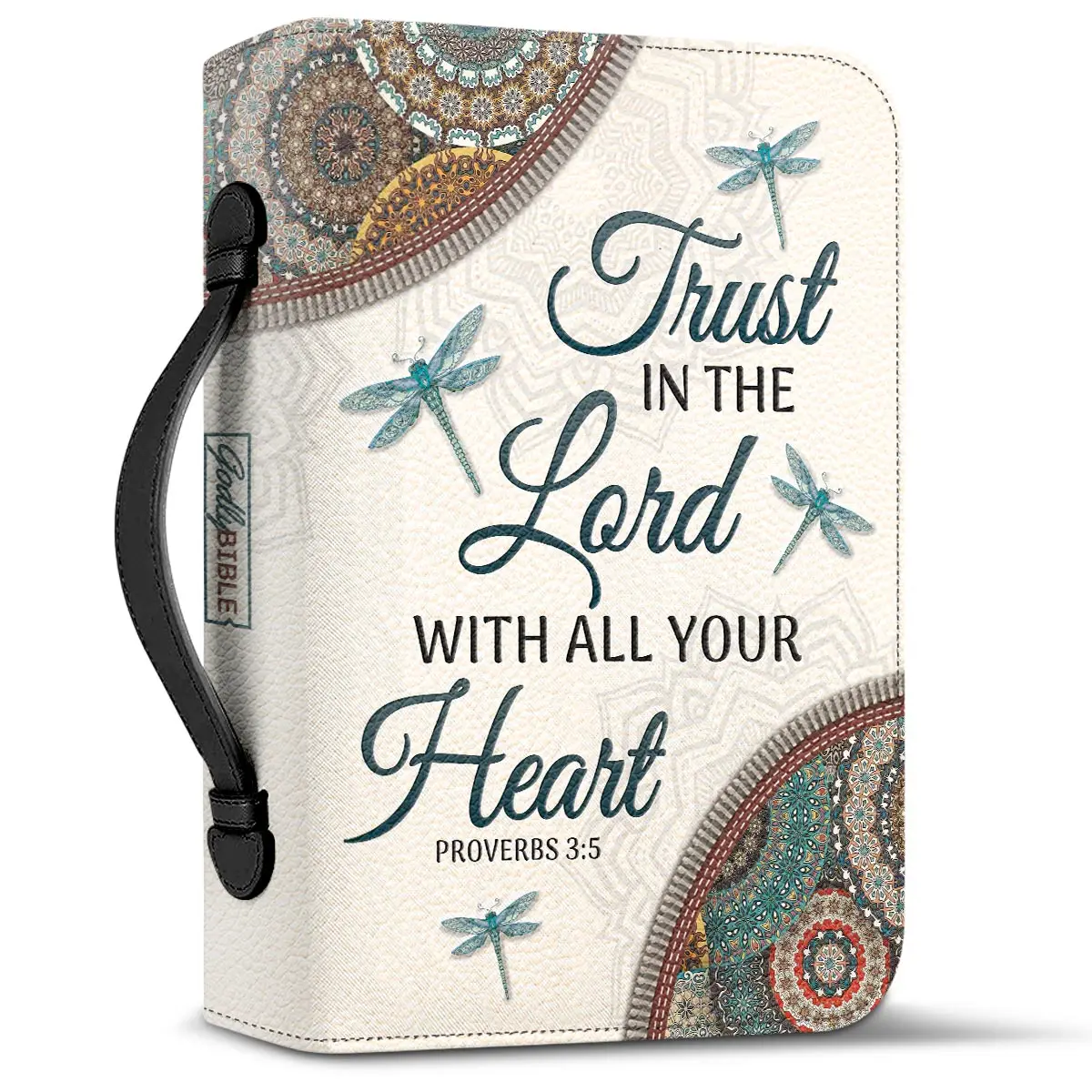 Bible Verse Printed Leather Bible Cover Case Women's Bible Verse Bag Dragonfly Design Lightweight Church Bible Storage Bags 2023