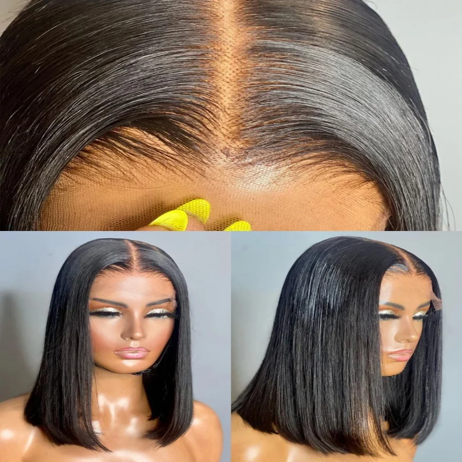 Brazilian Bone Straight Short Bob Wig, 13x4, 100% Cabelo Humano, 13x6 HD, Transparente Lace Front, 5x5 Encerramento Peruca para Escolha das Mulheres