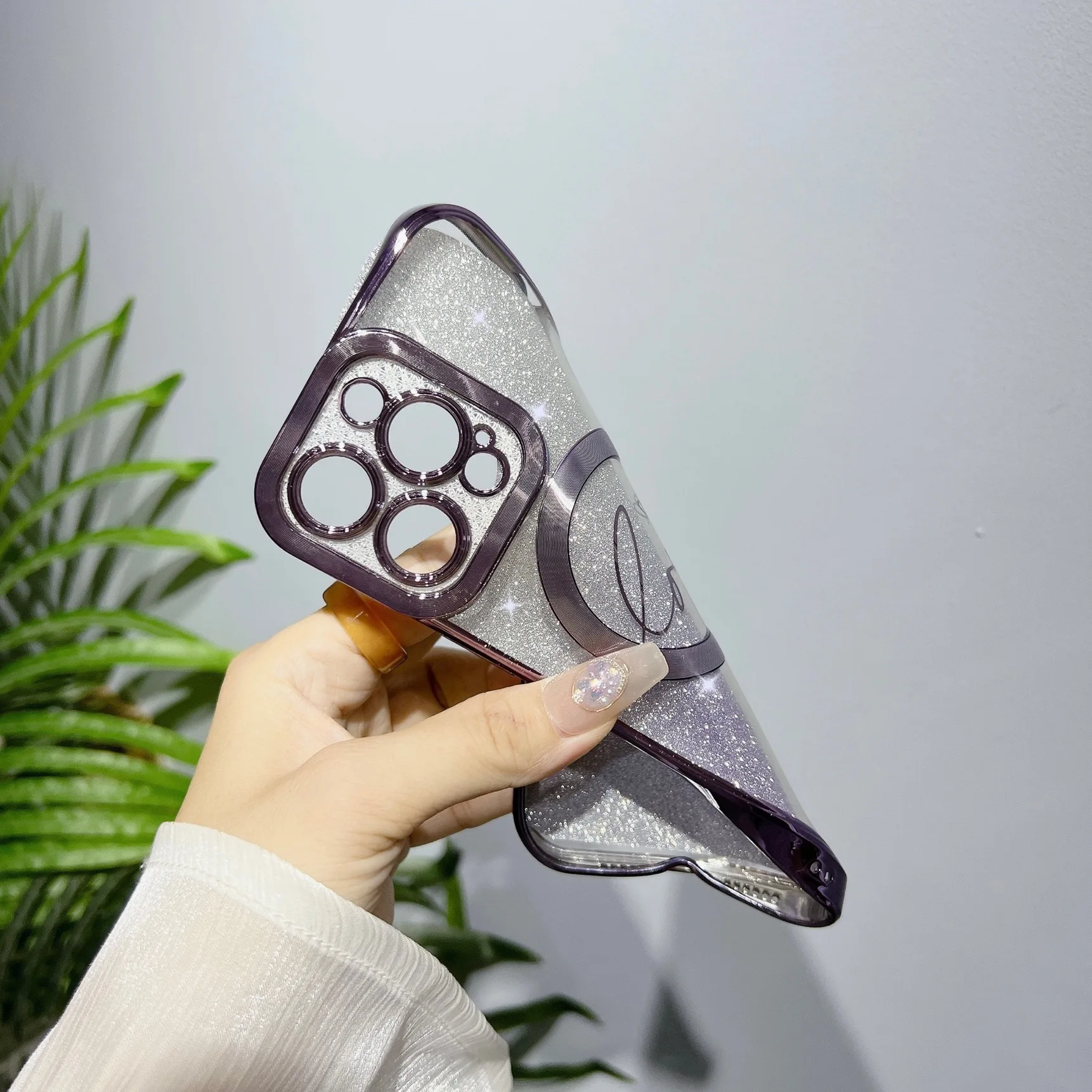 Capa de iPhone com glitter galvanizado adequada para 15\12\13\14\16 pro e pro max