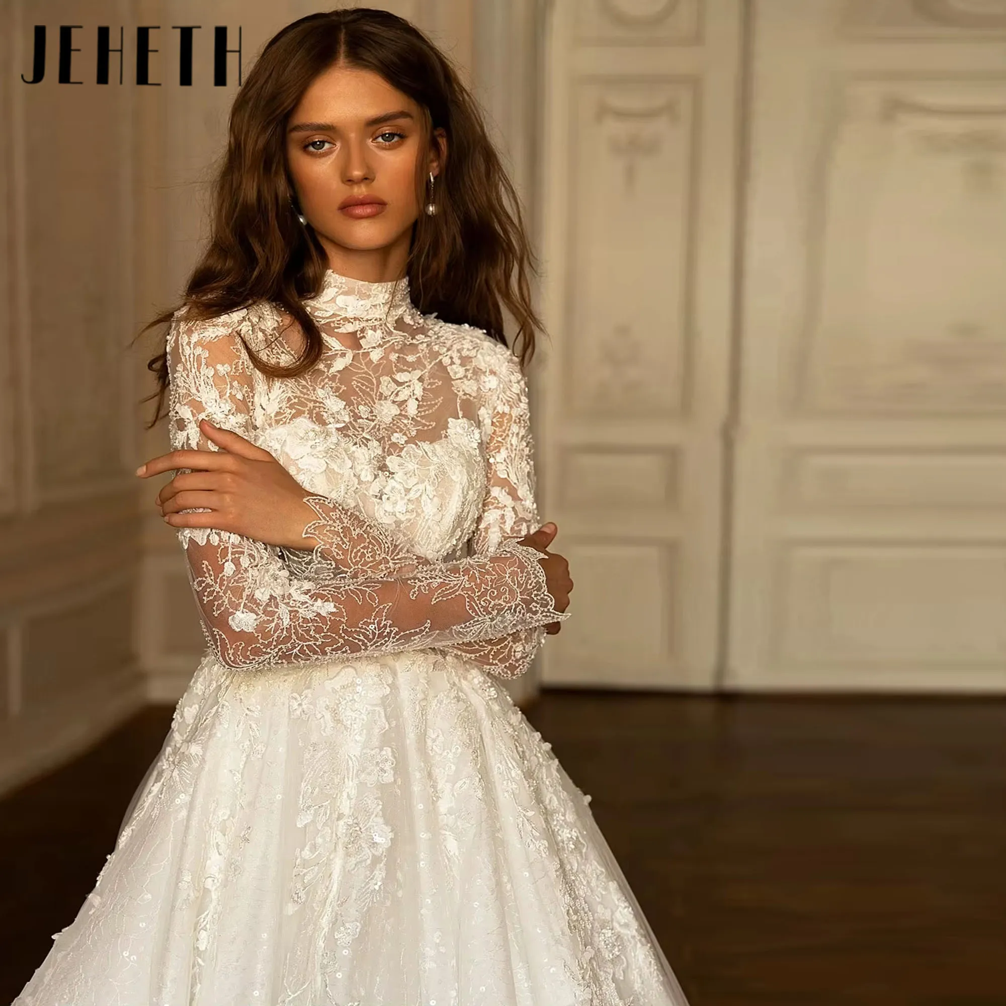 

JEHETH Customized Lace Mermaid Wedding Dresses Sexy Backless Bridal Dress Spaghetti Straps V Neck Gown Bride Vestido De Novia