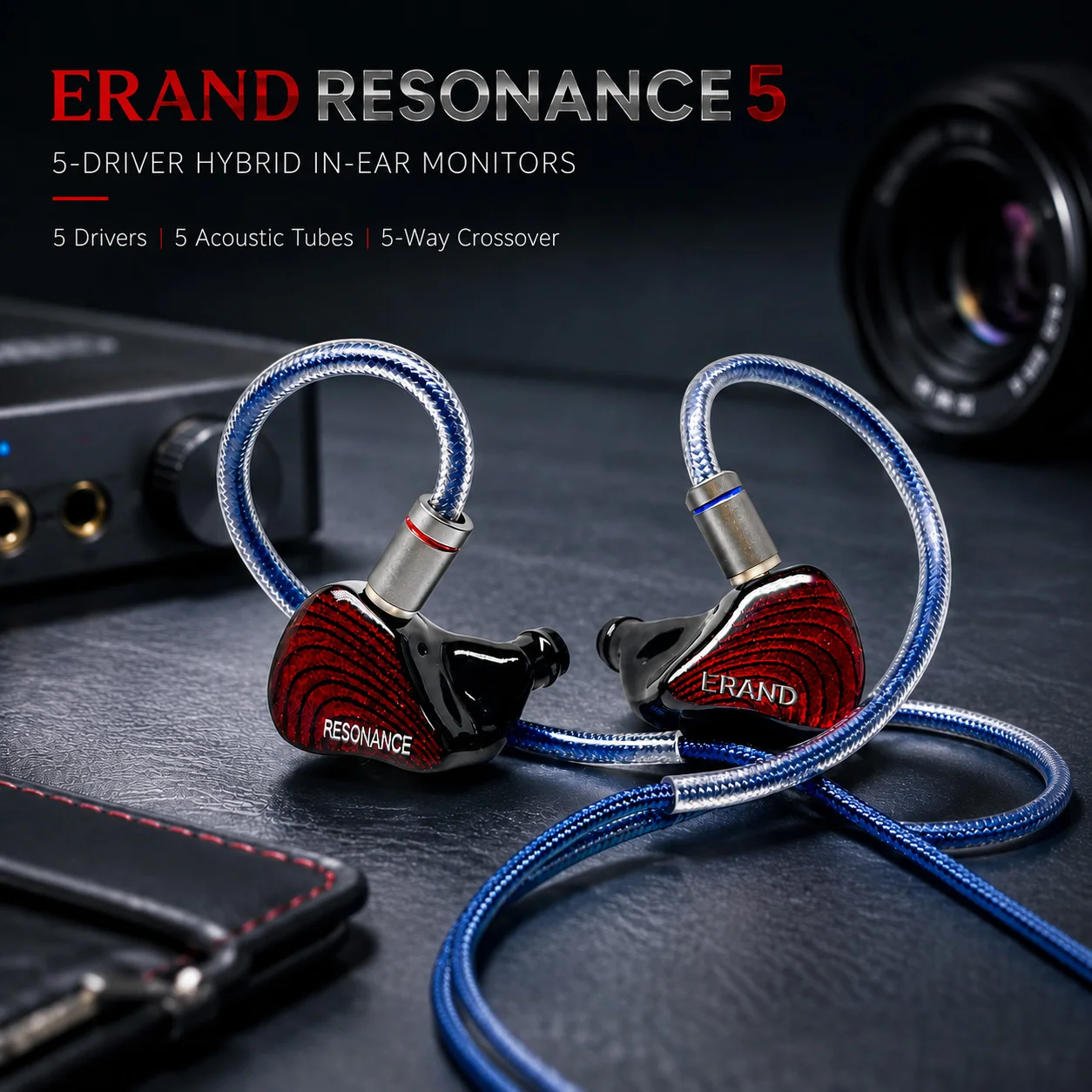 ERAND RESONANCE 5 RED 2DD+2BA+1MP Hybrid IEMs HIFI In-ear Wired Earphones 5-driver 5-tube 5-way Monitor Headphones Earbuds