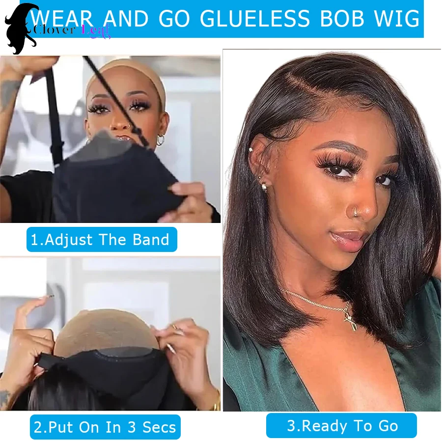 Bob Wigs Human Hair 180% Straight Glueless Wig Ready To Go 12inch Human Hair Wigs 4X4 Pre Cut Lace Closure Wig Sale