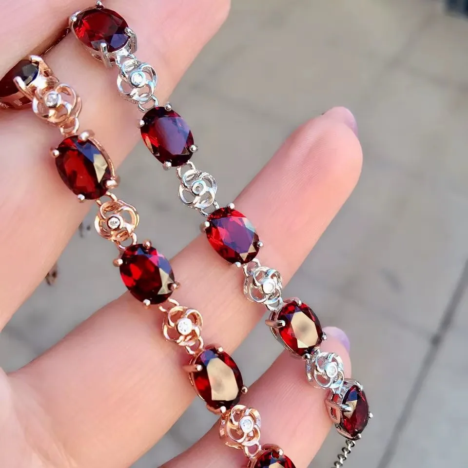

KJJEAXCMY Boutique Jewelry 925 Pure Silver Natural Garnet Women's Bracelet Electroplated Rose Gold Platinum Gift for Girlfriend