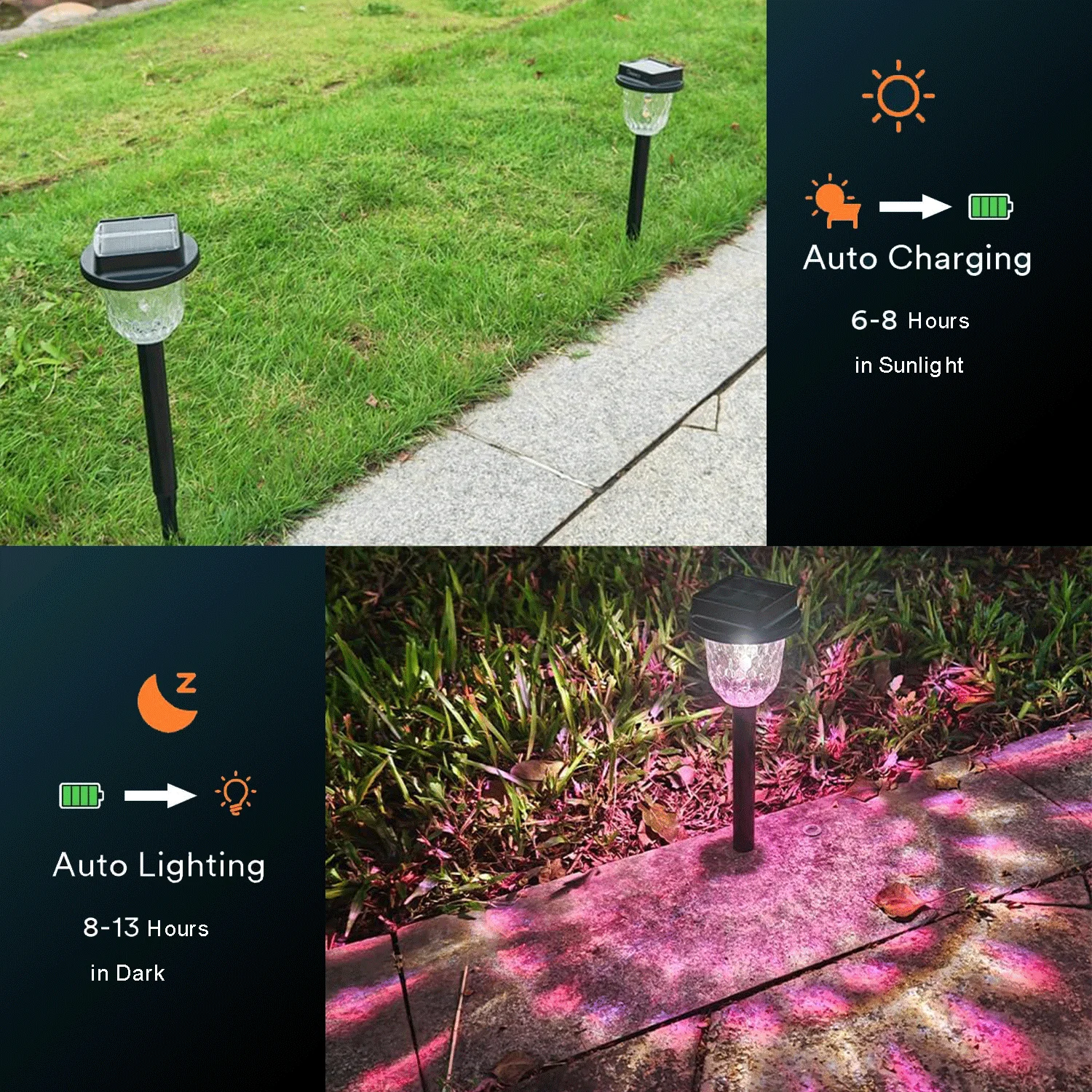 Solar Pathway Lights Outdoor 6 Pack, RGB Color Changing, Led Solar Lights for Waterproof, Solar Landscape Path Lighting for Yard