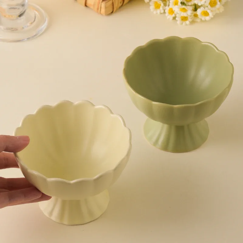 Bol à pieds hauts en céramique, bol à dessert de 200ml/7.5oz, utilisé pour les smoothies, les confiture, les bols à crème glacée 1 pièce