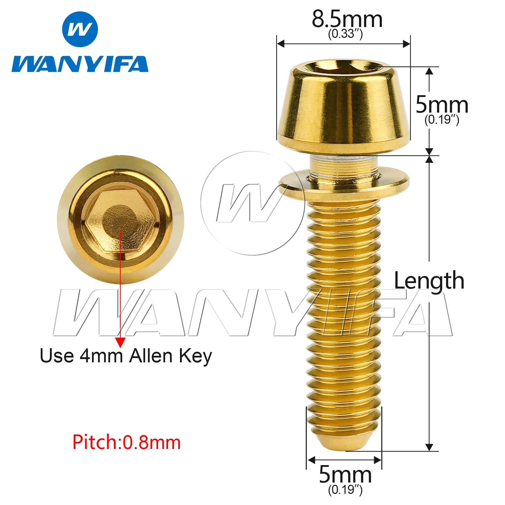 Wanyifa-perno de titanio M5x16, tornillo de cabeza hexagonal cónica de 18 y 20mm con arandela sin costura para bicicleta de montaña, pieza de vástago, sujetadores Ti