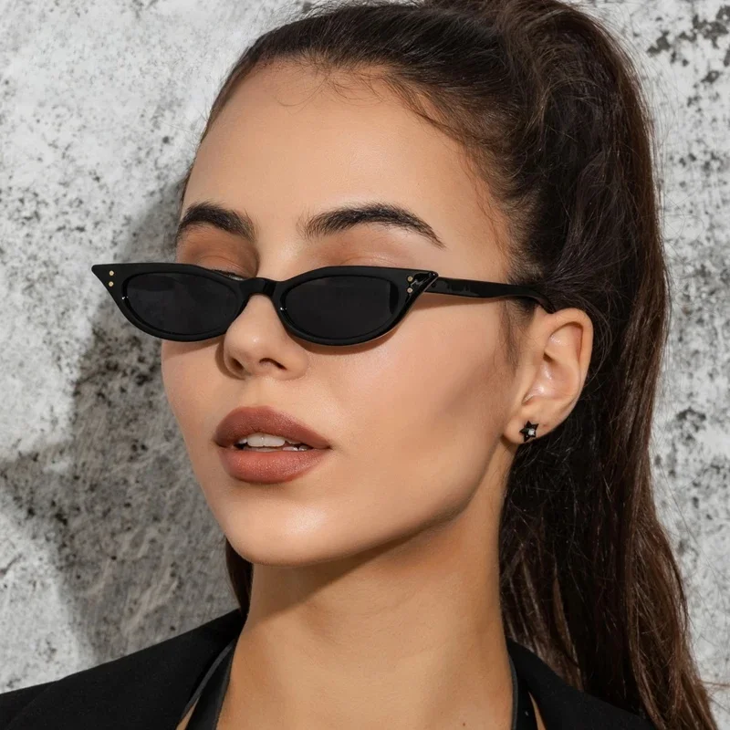 AliExpress Julyrays Cycling Small Cat Eye Sunglasses Women Brand Design Vintage Rivet Narrow Triangle Sun Glasses Female Shades Streetwear Eyewear