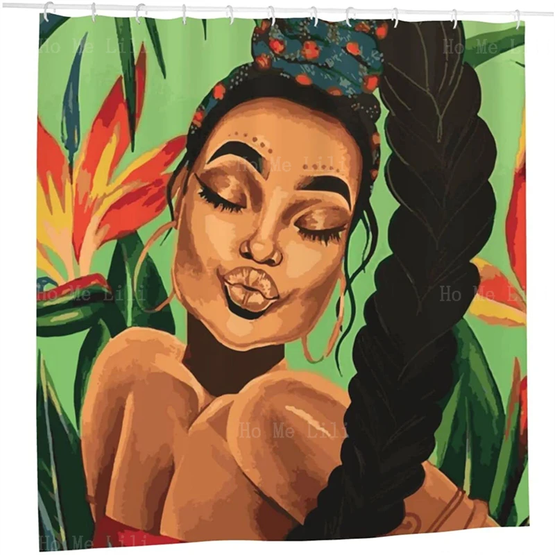 Retro African American Women Jazz Singer Girl Grunge Background Musical Sound Floral Gold Print Shower Curtain Easy Care