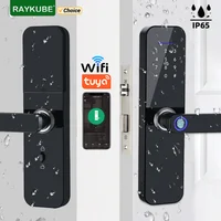 RAYKUBE F005 IP65 impermeable Tuya Wifi cerradura electrónica inteligente para puerta con huella dactilar/tarjeta inteligente/contraseña/llave/desbloqueo de aplicación