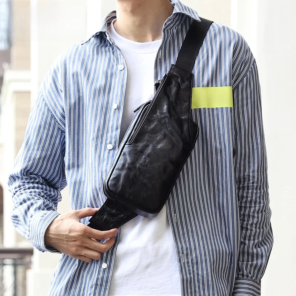 JOYIR skórzana torba na klatkę piersiowa mężczyźni Sling Crossbody torba Vintage mężczyzna torba piersiowa podróż codzienna torba na ramię uniwersalny plecak — zdjęcie 2