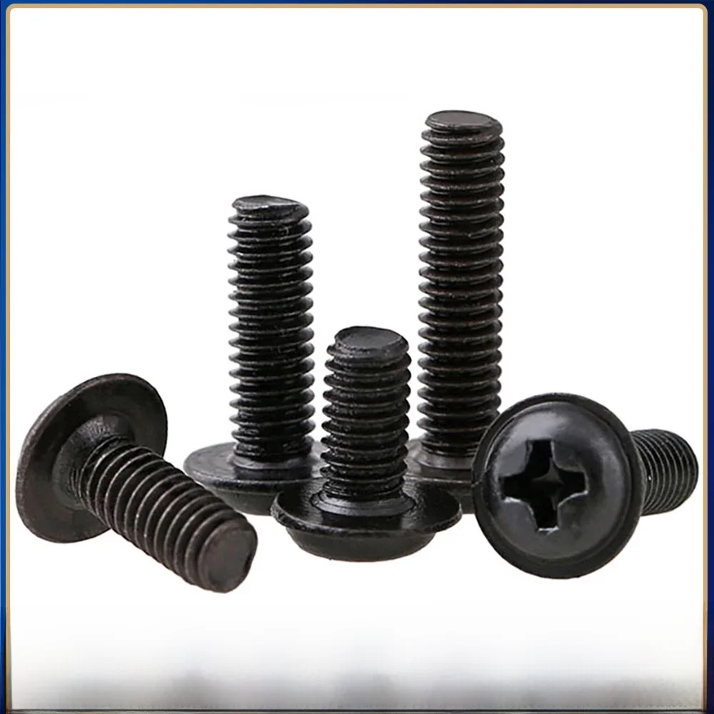 10 pièces PWM M2 M2.5 M3 M4 M5 M6 noir en acier inoxydable croix encastré Phillips Pan tête ronde avec rondelle collier rembourré vis boulon