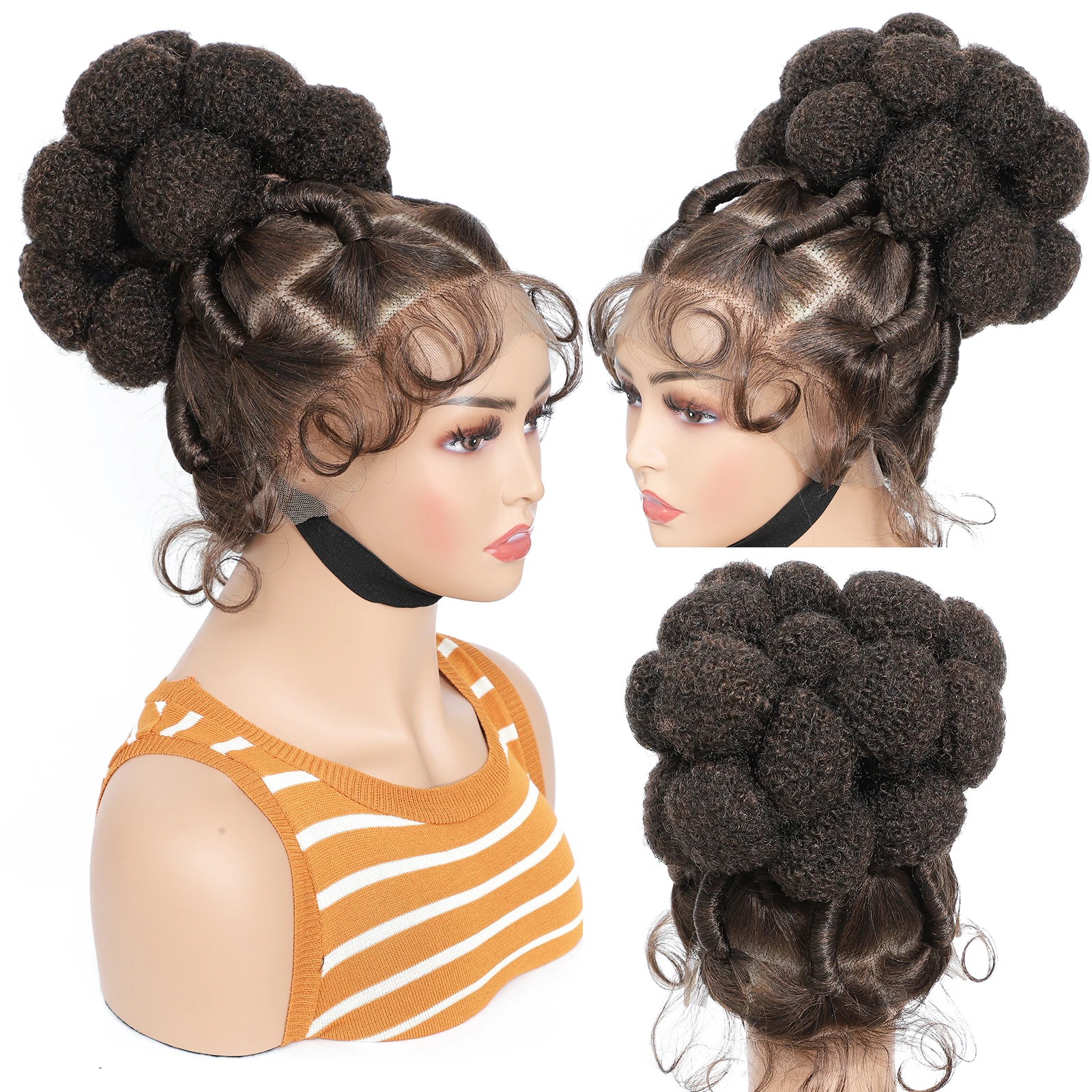 

Synthetic Bantu Braided Wigs 11 Inches Full Lace Braided Wig with Baby Hair Afro Short Wigs Knotless Box Braids Wigs for Women