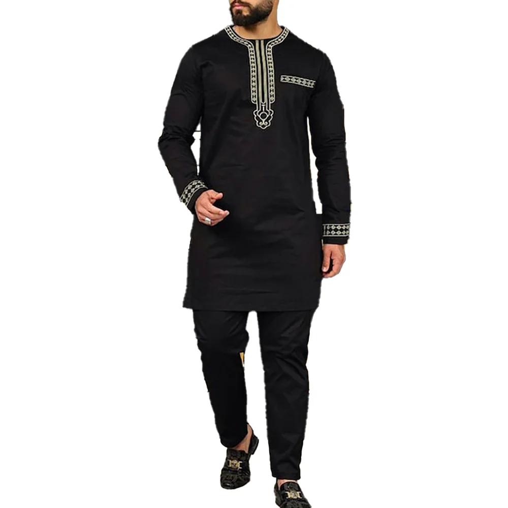 2024 New In African Men\'s Traditional Clothing 2pcs Dashiki Ethnic Outfit Full Set Boubou Style Designer Elegant Suit For Men