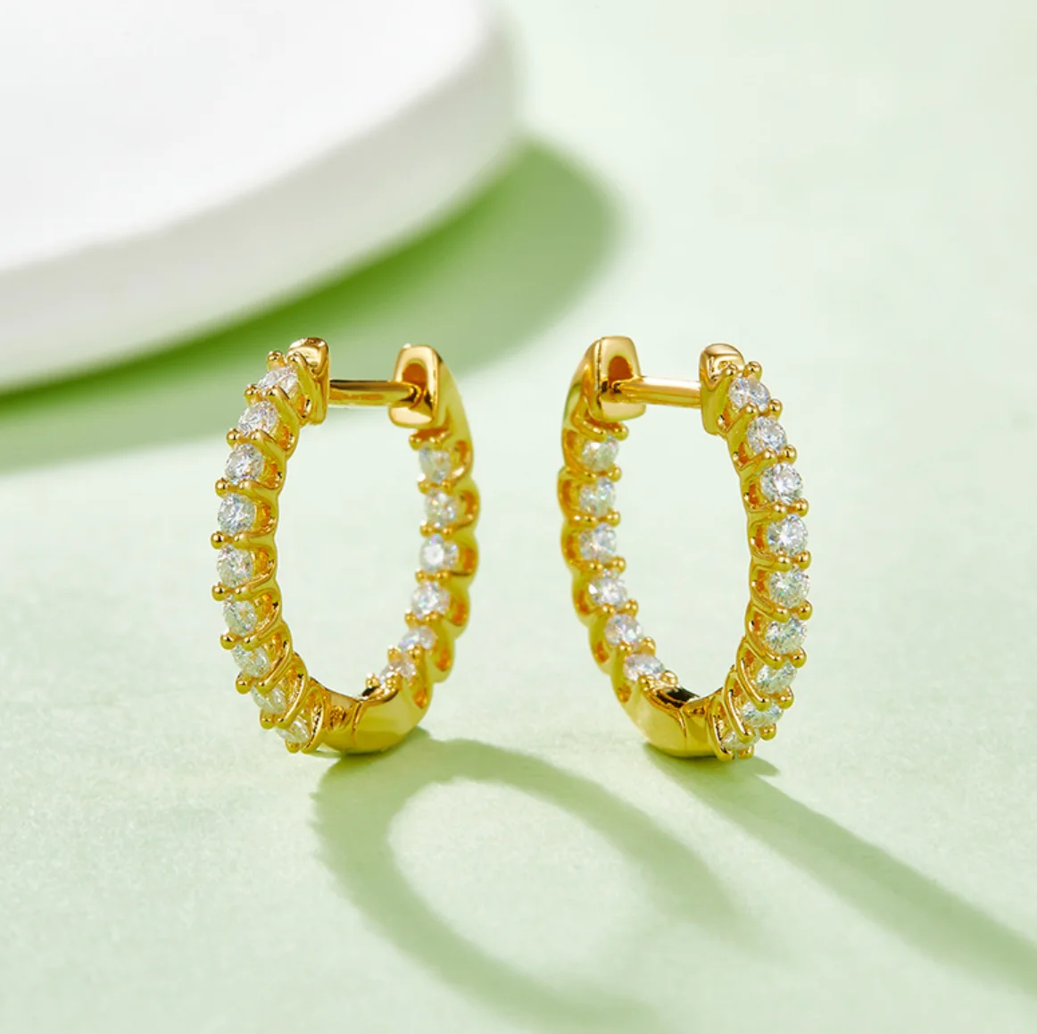 Sweetrain 1.5 ملم لون الذهب الوردي مويسانيتي هوب أقراط للنساء 925 فضة مطلي 18 كيلو هيبوالرجينيك أقراط GRA #3