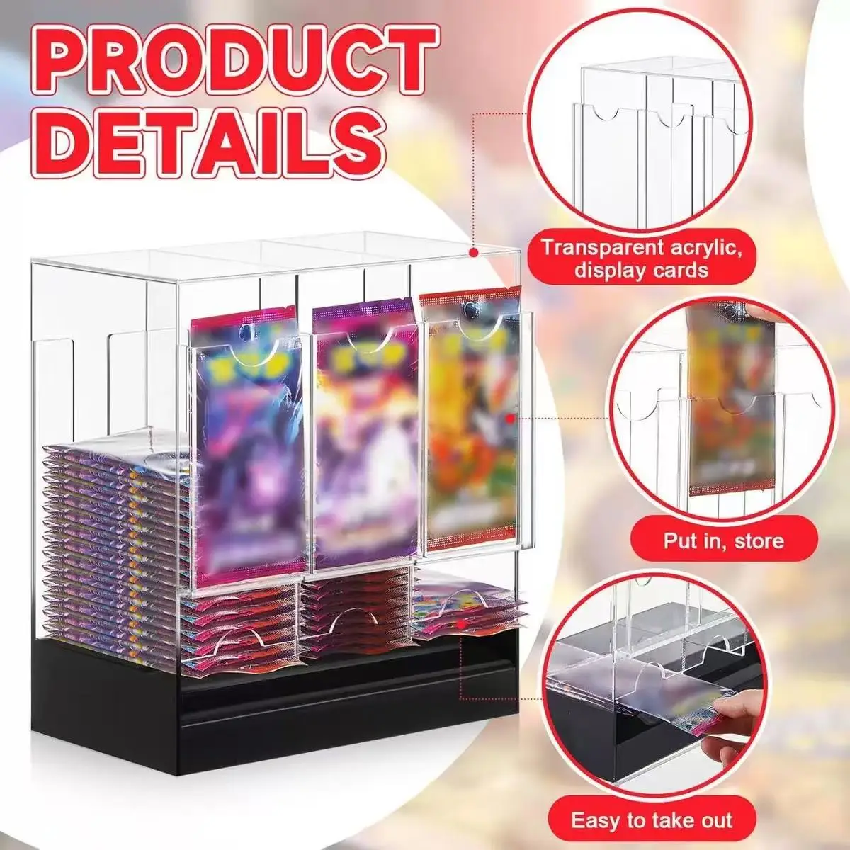 1Pcs 3-Slot Acrylic Transparent Booster Pack Dispenser Box for Distributing 120 Booster Packs Compatible with TCG Trading Cards