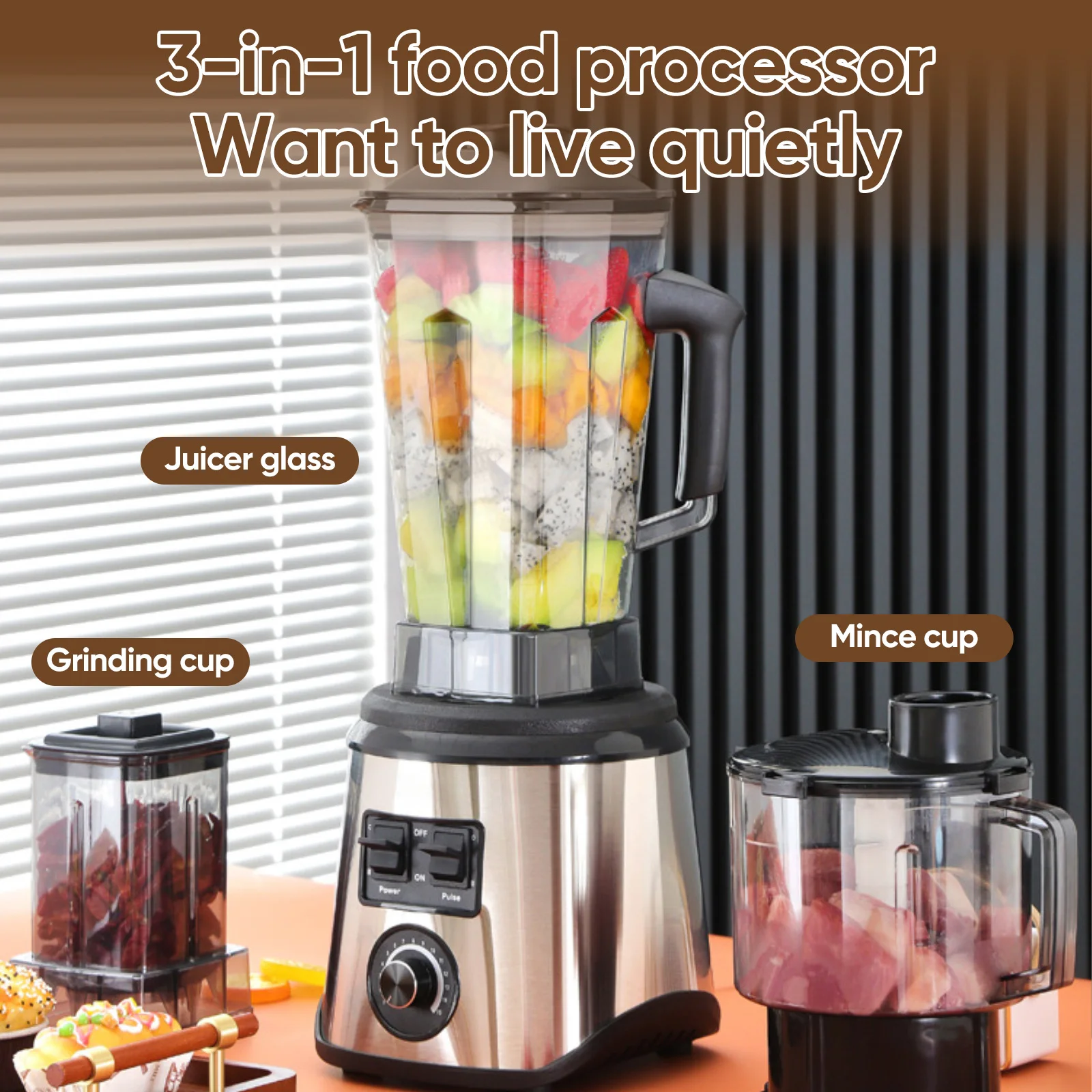 9500W 3 IN 1 Powerful Blender Mixer Juicer Smoothie Maker 3L+1.5L+0.5L 3Container Food Processor Blender Mixer For Ice Nut Fruit