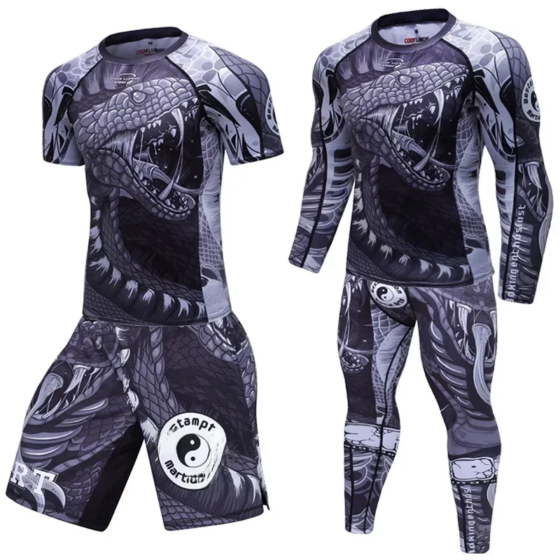 Serpent hommes MMA Rashguard Jiu Jitsu maillots + pantalon ensemble MMA Thair T-shirt Shorts BJJ boxe 4 pièces/ensemble éruption garde vêtements de combat Sportsuit