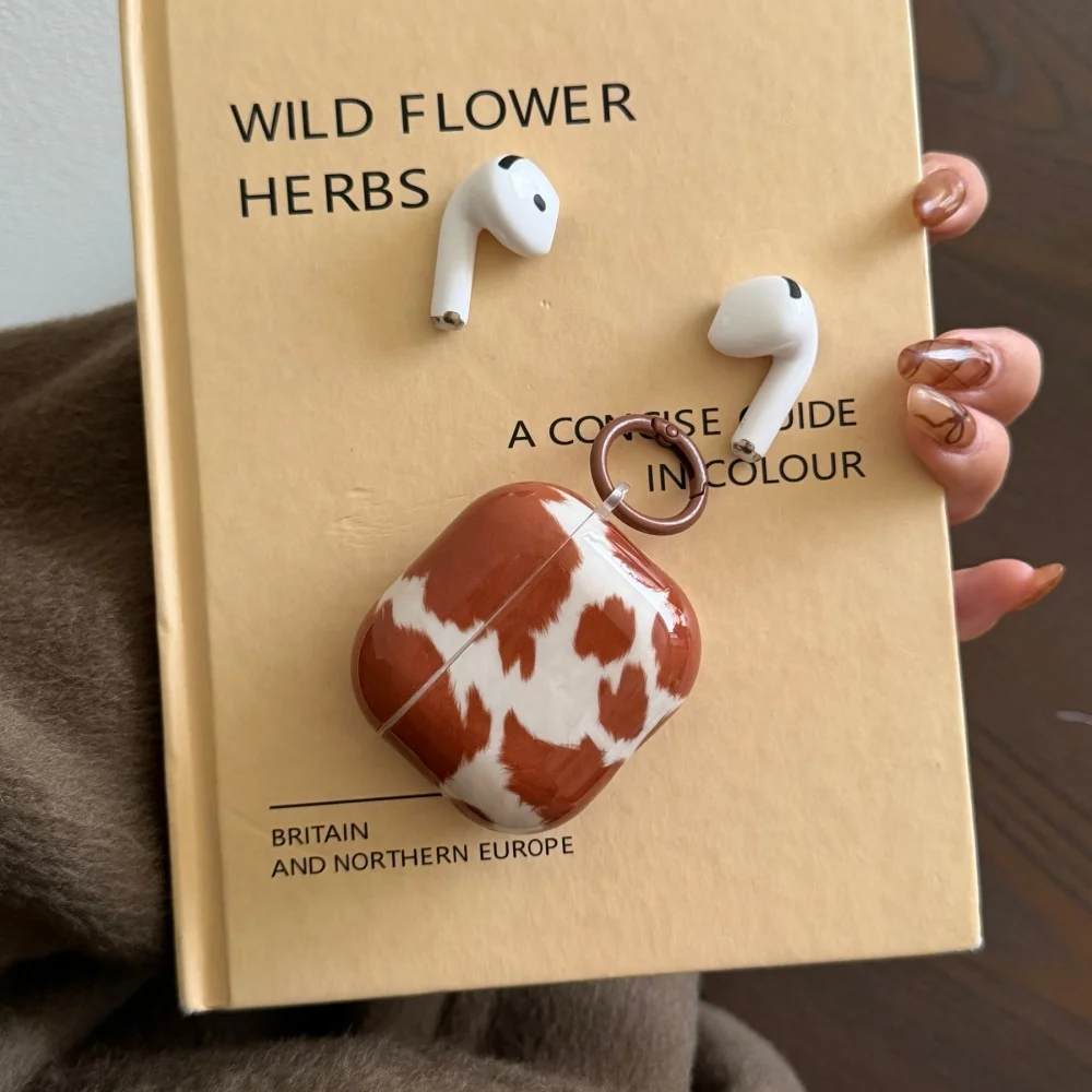 

Brown cow pattern headphone protective case, suitable for AirPods 4/3/2 Pro/2/3, fashionable new shockproof protective case