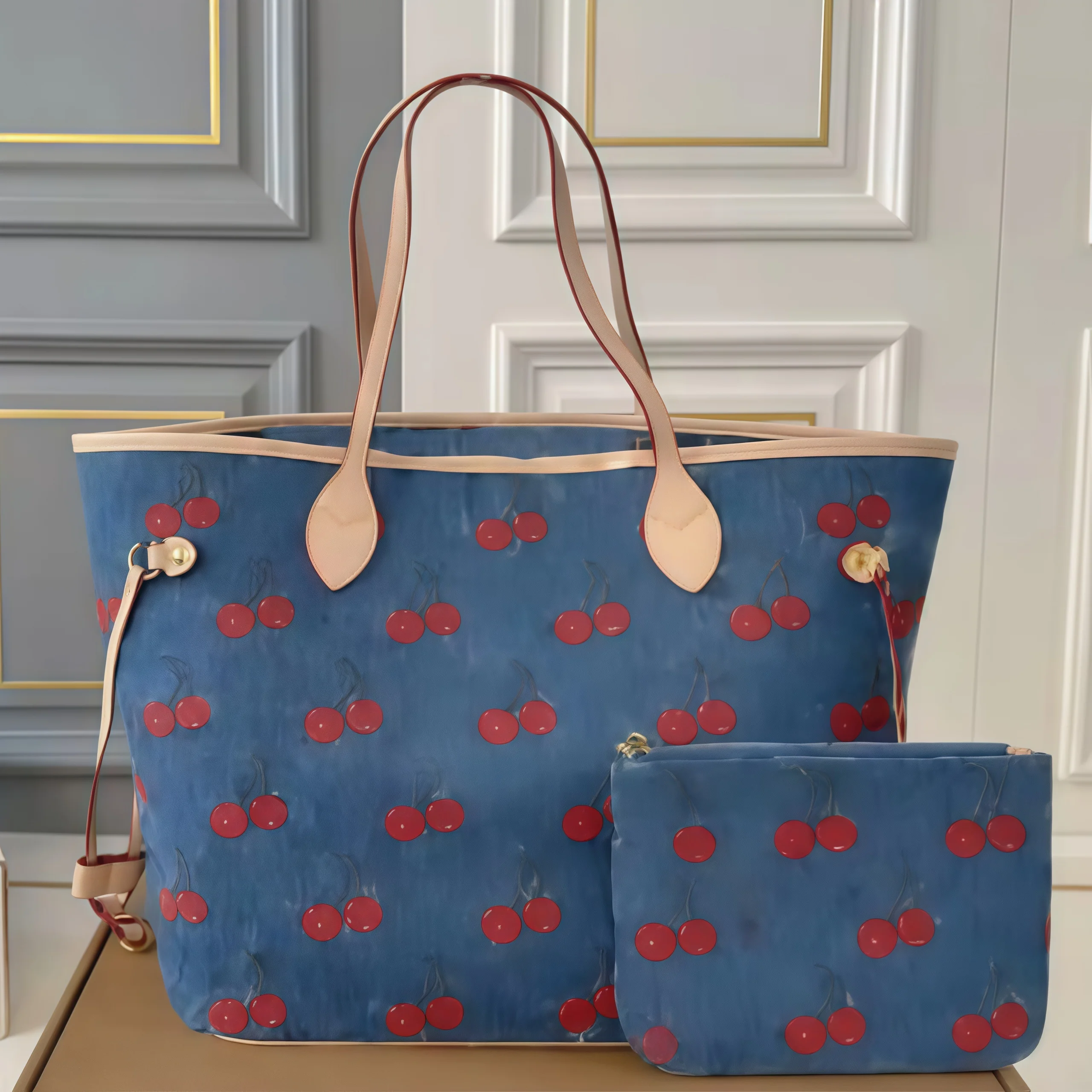 

2025 Women Bag Fashion New Denim Cherry With Classic Simple Large Capacity Leisure Ladies Shopping Bag