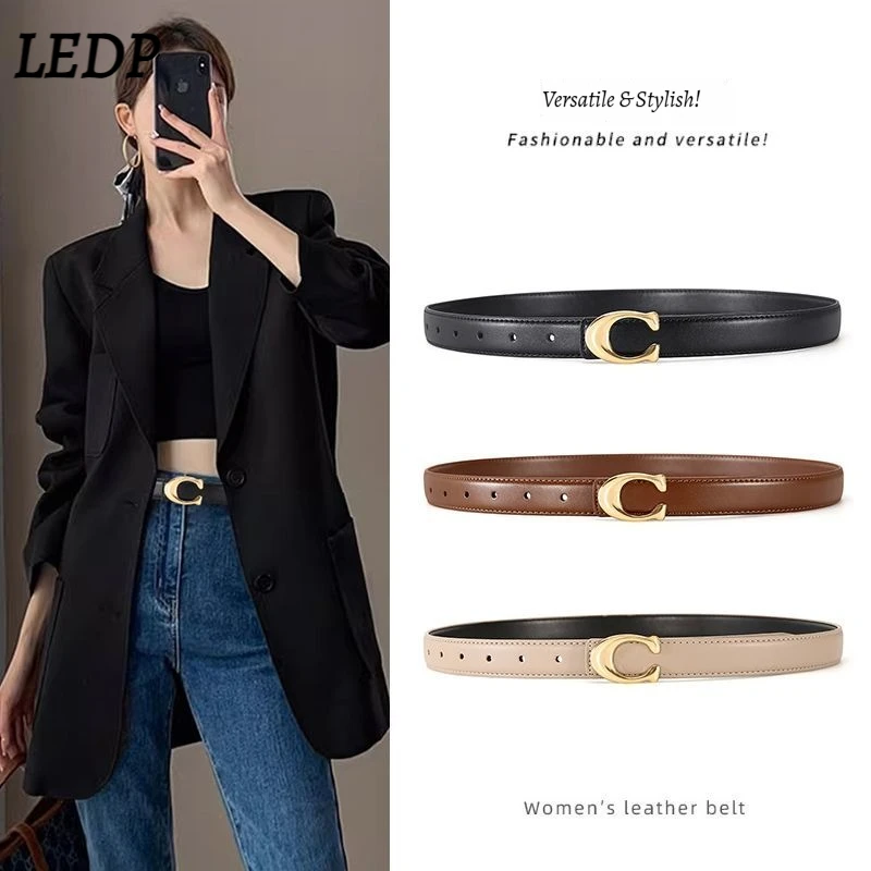 

2.5cm Women's Leather Belt Vintage Metal Buckle Luxury Brand Design High Quality Waistband Simple Casual Skinny Belt for Ladies