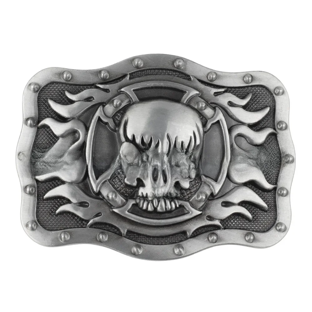 Boucle de ceinture en forme de crâne fantôme d'enfer, alliage carré, motif Grim Reaper, accessoires de fête de moto pour jeunes de rue
