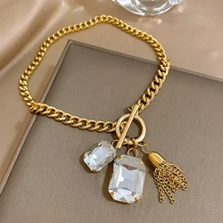 New Fashion Tassel Pendant Chain Necklace Choker For Women Crystal Charm Statement Necklace Thick Link OT Buckle Collar Jewelry