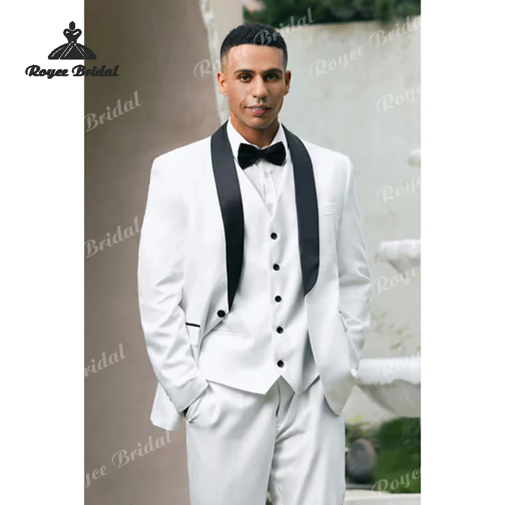 Three Piece Single Breasted One Button Men's Wedding Suit 2026 Shawl Lapel Evening Prom Suit costume homme mariage