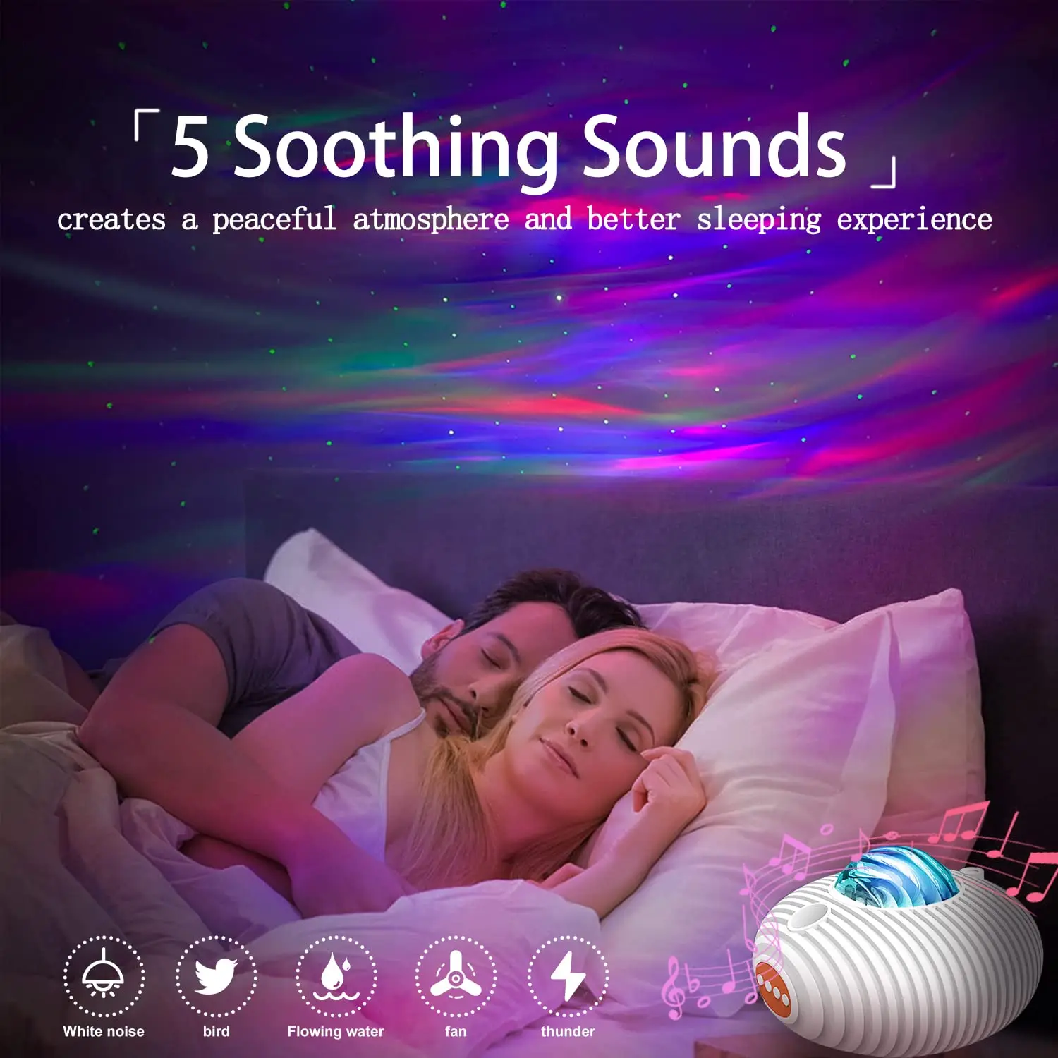 Galaxy Projector Northern Aurora Night Light With Bluetooth Speaker White Noise Timer  for Bedroom Home Decor Party Home Theater