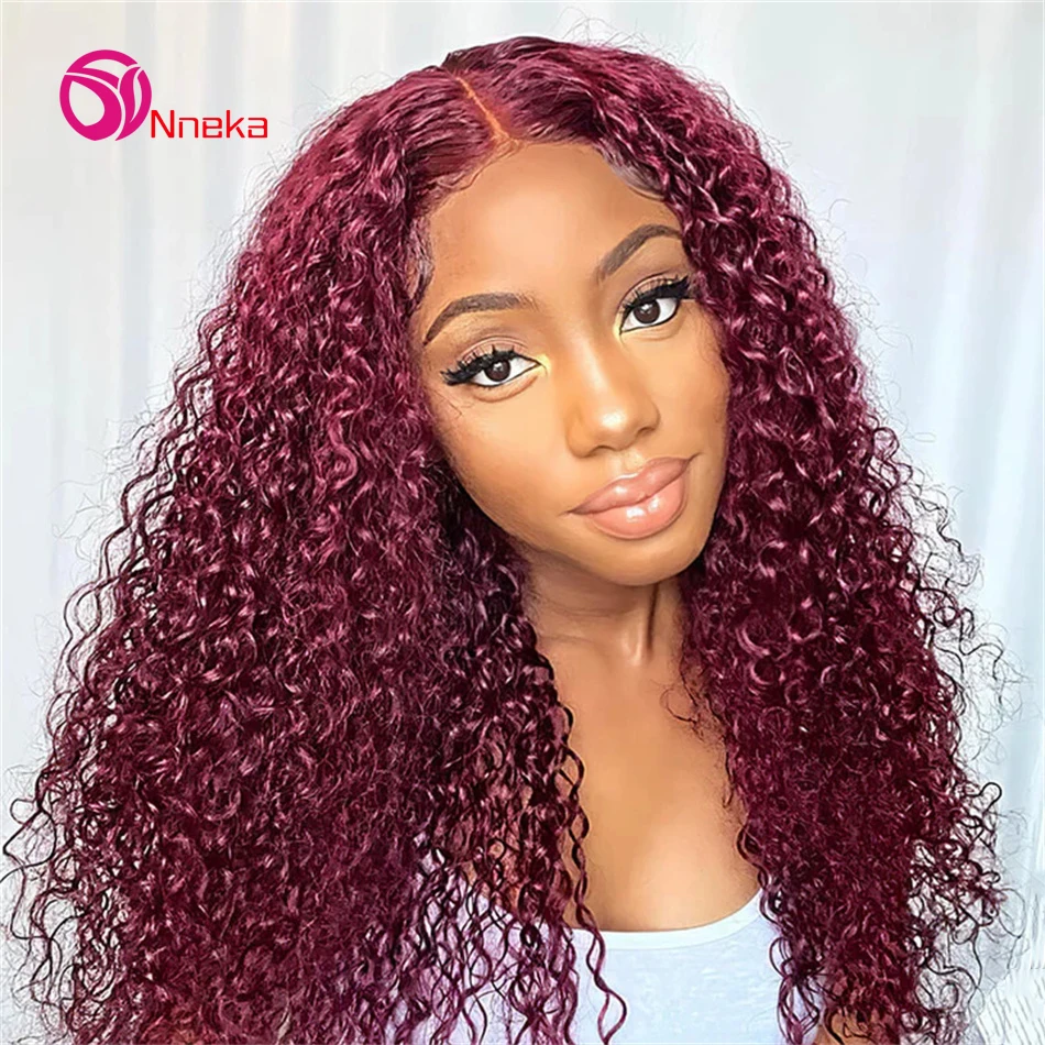 99J Burgundy Color Loose Deep 13x4 Hd Lace Front Wigs Pre Plucked 13x6 Curly Human Hair Wigs For Women