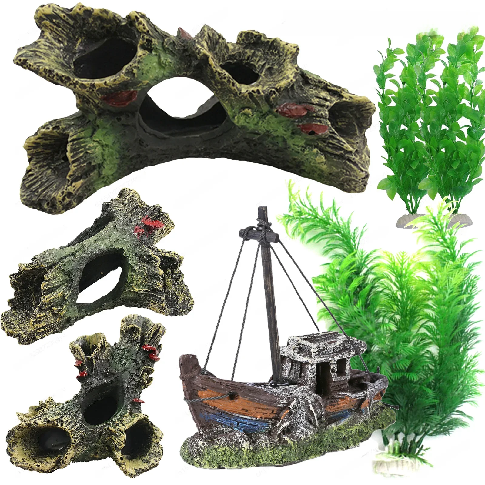 Decoração multifuncional de madeira morta para aquário, decoração oca do log, rocha da resina,